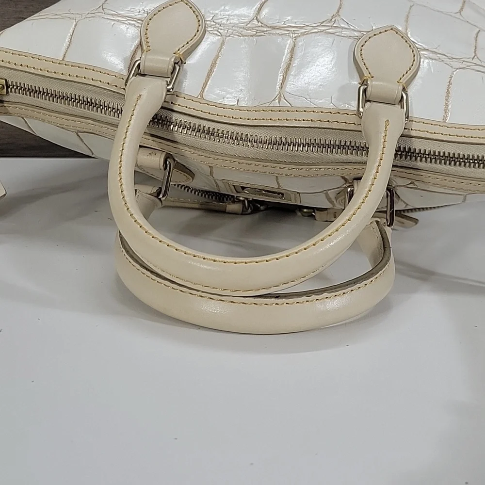 Dooney & Bourke Neutral Cream Croc-Embossed Leather Satchel Bag